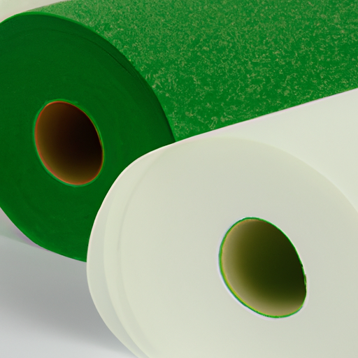 Polyester self-adhesive felt rolls with rubber backing, white and green, manufactured in Chinese factories,