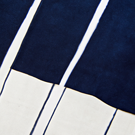 Navy blue and white striped decorative fabric with adhesive felt rolls on the back, manufactured in a Chinese factory,